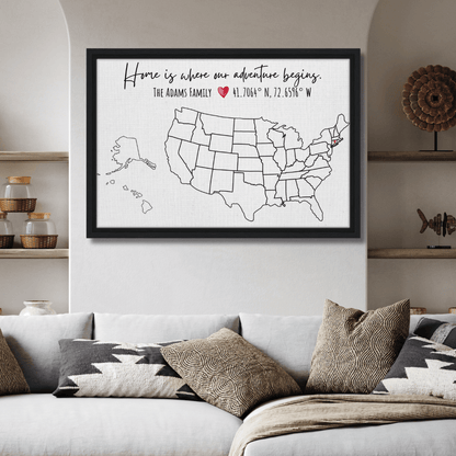 Home Is Where Our Adventure Begins United States Pin Map - Out of Office Outfitters - Print Material