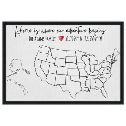 Home Is Where Our Adventure Begins United States Pin Map - Out of Office Outfitters - Print Material