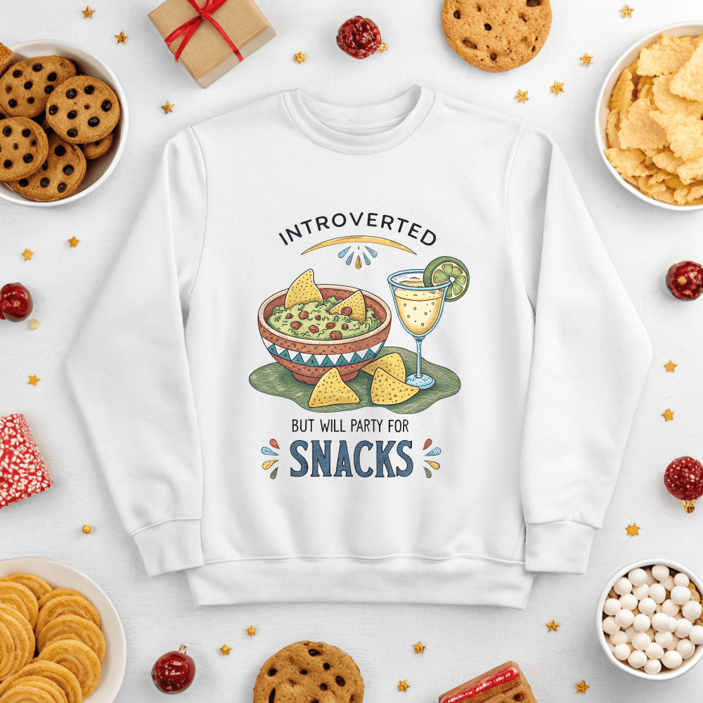 Introverted But Will Party for Snacks Sweatshirt - Out of Office Outfitters - Sweatshirt