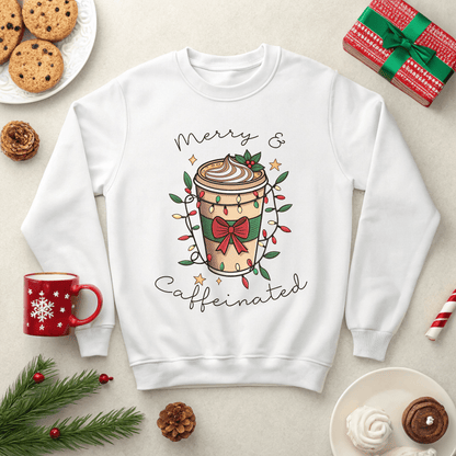 Merry & Caffeinated Christmas Sweatshirt - Out of Office Outfitters - Sweatshirt