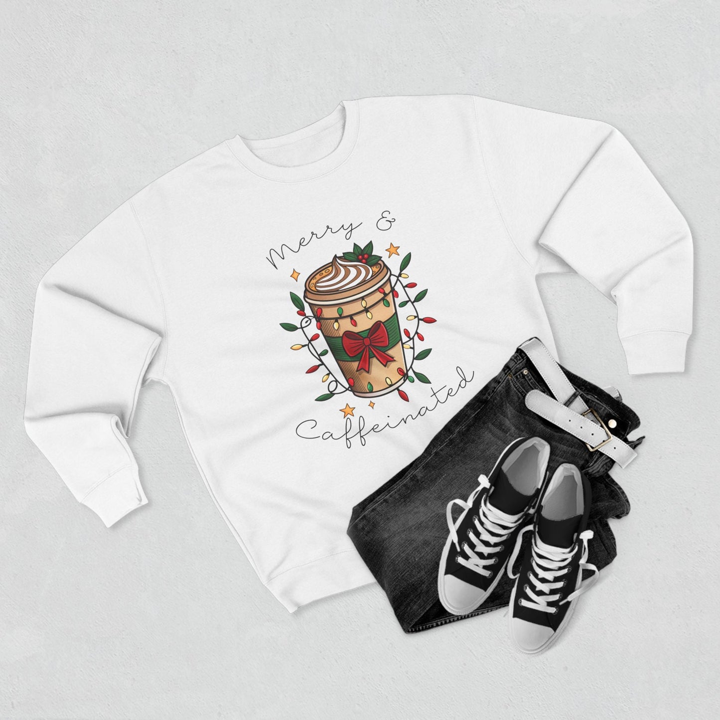 Merry & Caffeinated Christmas Sweatshirt - Out of Office Outfitters - Sweatshirt