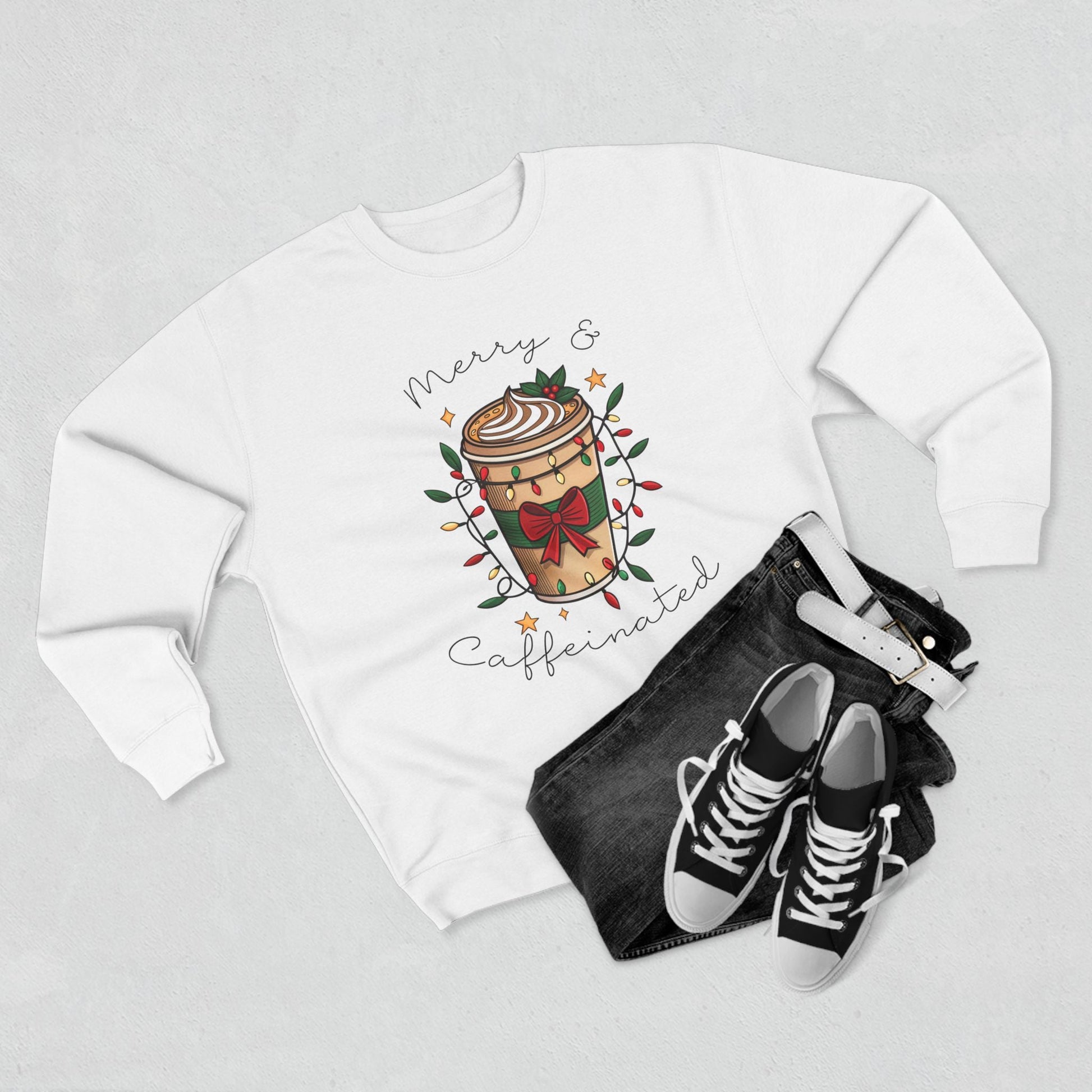 Merry & Caffeinated Christmas Sweatshirt - Out of Office Outfitters - Sweatshirt