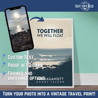 Minimalist Vintage Style Travel Poster from YOUR Photo Canvas Wall Art - Out of Office Outfitters - Print Material