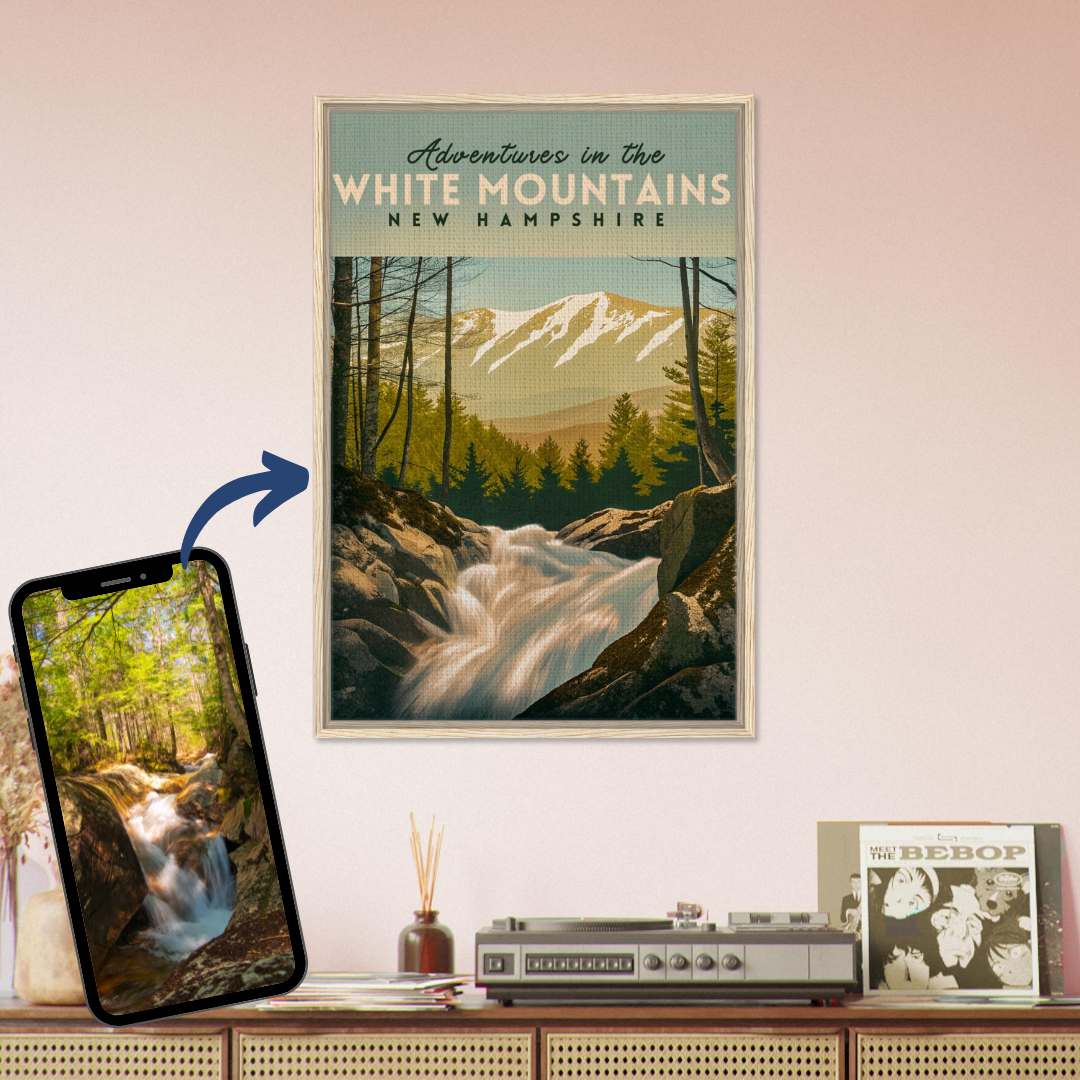 Minimalist Vintage Style Travel Poster from YOUR Photo Canvas Wall Art - Out of Office Outfitters - Print Material