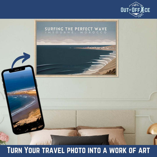 Minimalist Vintage Style Travel Poster from YOUR Photo Canvas Wall Art - Out of Office Outfitters - Print Material