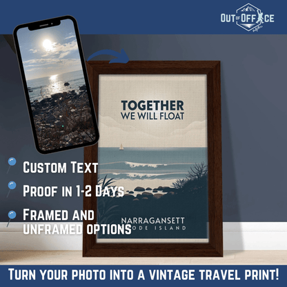 Minimalist Vintage Style Travel Poster from YOUR Photo Canvas Wall Art - Out of Office Outfitters - Print Material