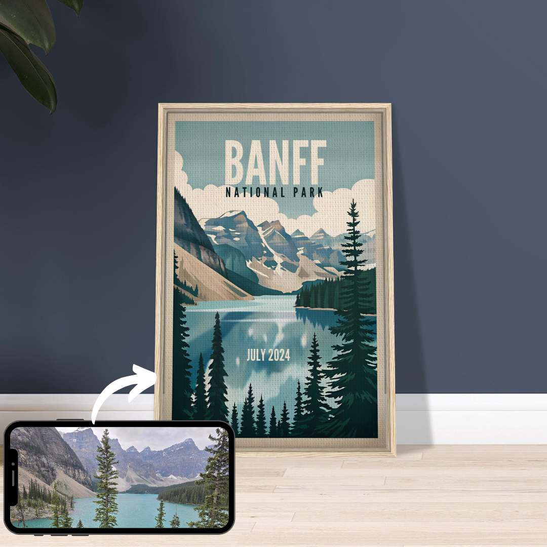 Minimalist Vintage Style Travel Poster from YOUR Photo Canvas Wall Art - Out of Office Outfitters - Print Material