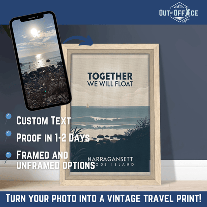 Minimalist Vintage Style Travel Poster from YOUR Photo Canvas Wall Art - Out of Office Outfitters - Print Material