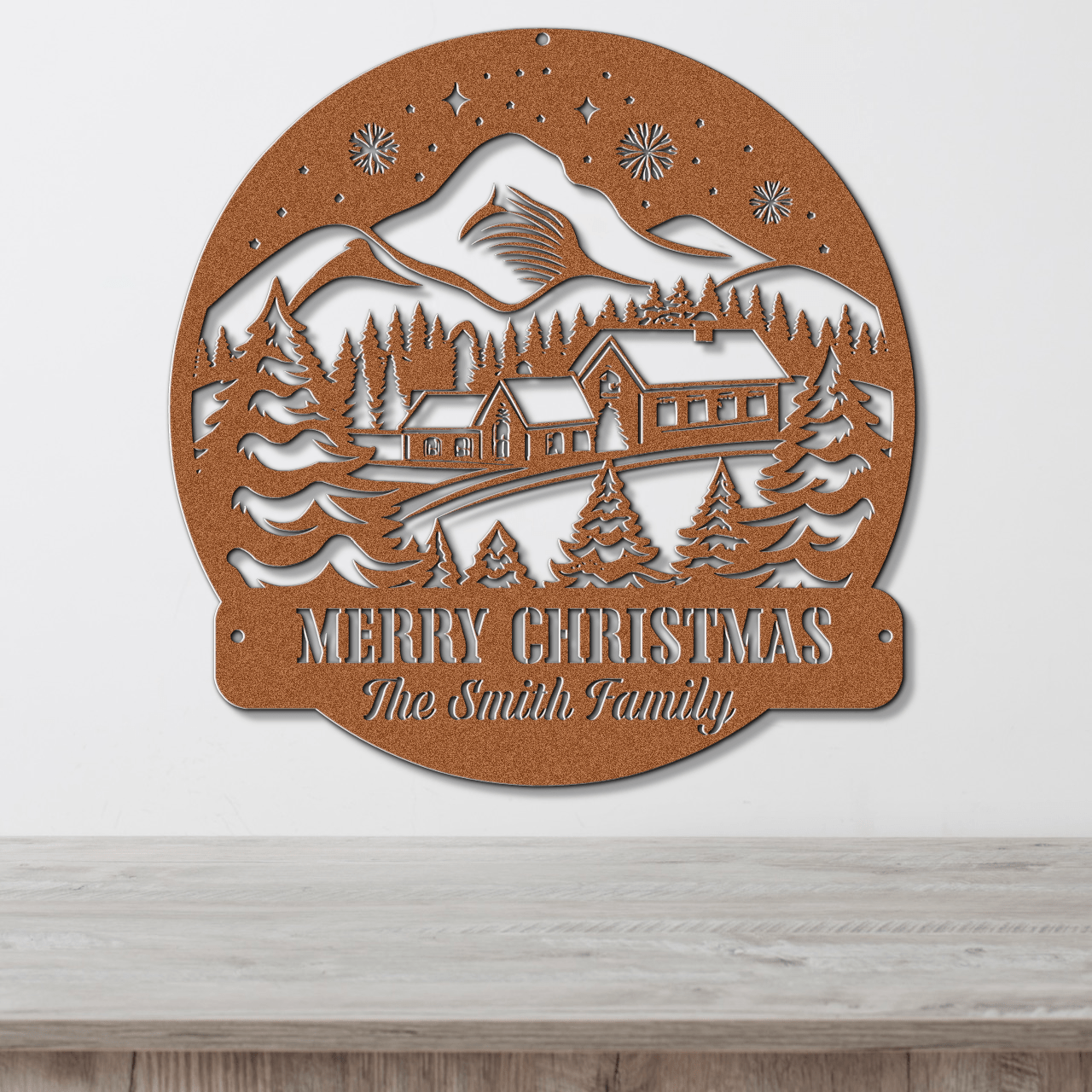 Mountain Getaway Christmas Card Display - Out of Office Outfitters - Die - Cut Sign