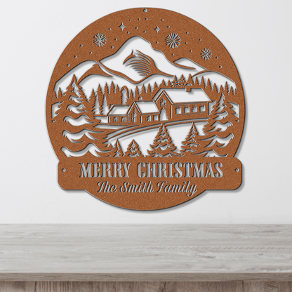 Mountain Getaway Christmas Card Display - Out of Office Outfitters - Die - Cut Sign