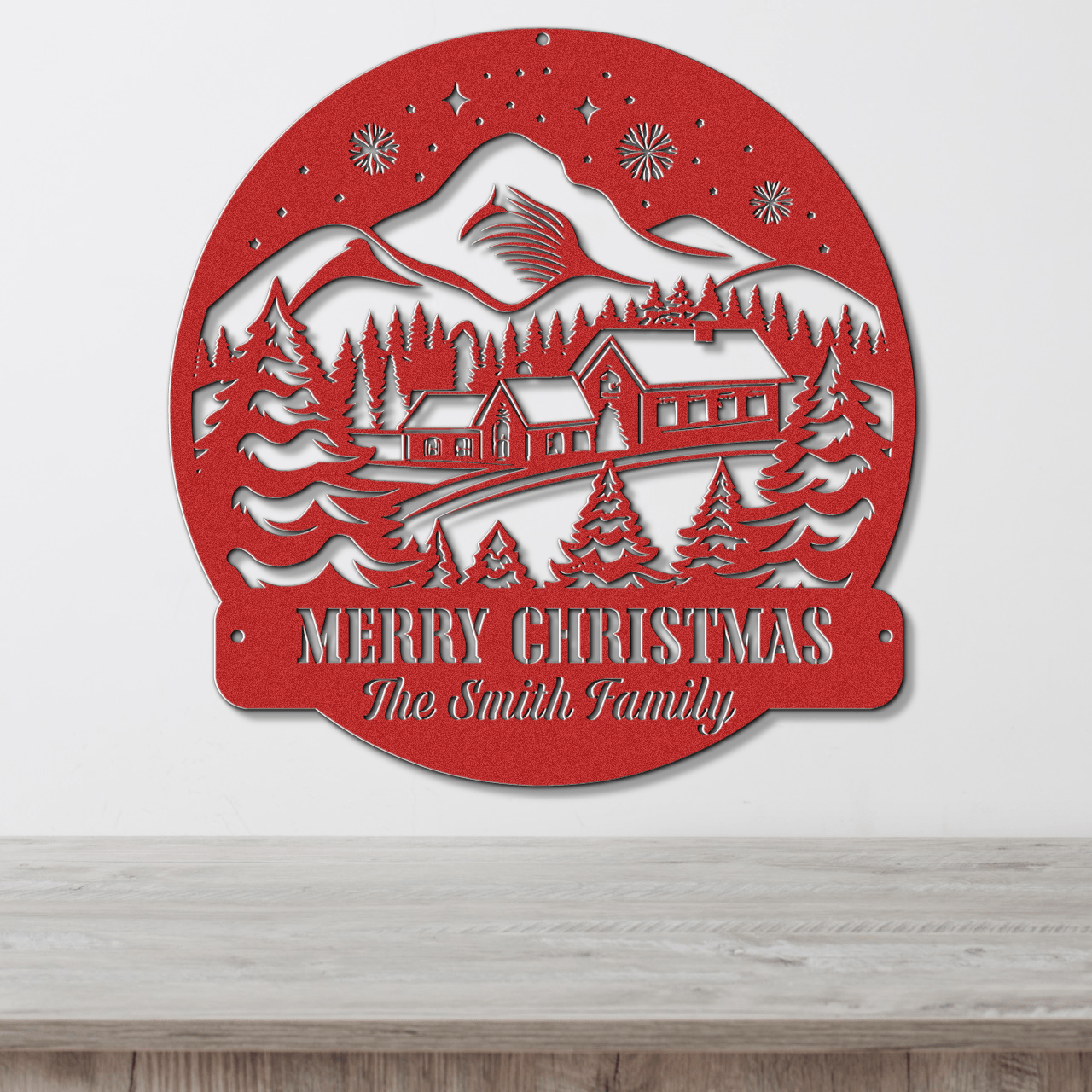 Mountain Getaway Christmas Card Display - Out of Office Outfitters - Die - Cut Sign