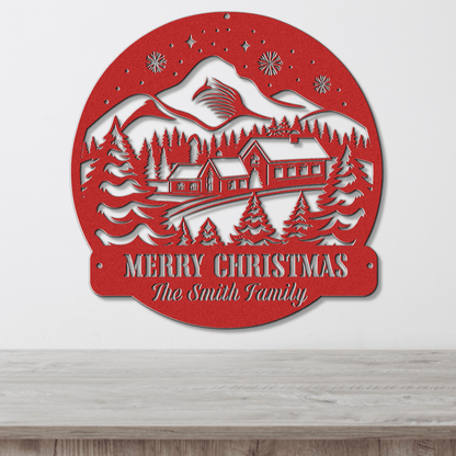 Mountain Getaway Christmas Card Display - Out of Office Outfitters - Die - Cut Sign