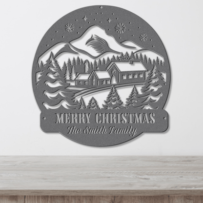 Mountain Getaway Christmas Card Display - Out of Office Outfitters - Die - Cut Sign