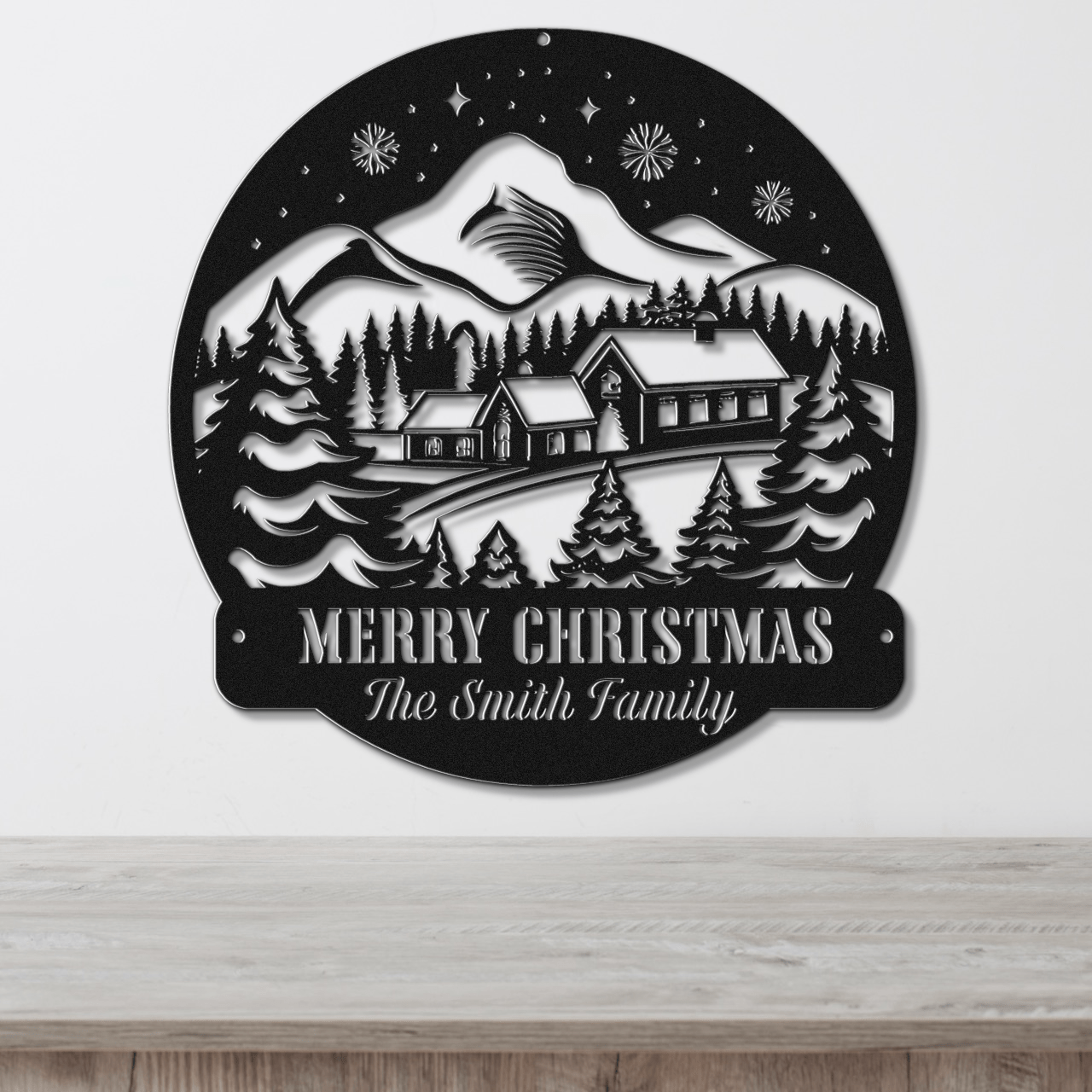 Mountain Getaway Christmas Card Display - Out of Office Outfitters - Die - Cut Sign