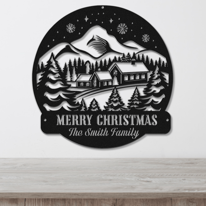 Mountain Getaway Christmas Card Display - Out of Office Outfitters - Die - Cut Sign