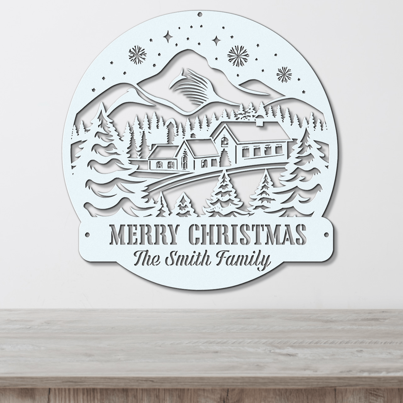 Mountain Getaway Christmas Card Display - Out of Office Outfitters - Die - Cut Sign