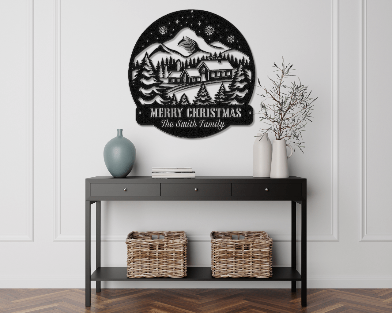 Mountain Getaway Christmas Card Display - Out of Office Outfitters - Die - Cut Sign