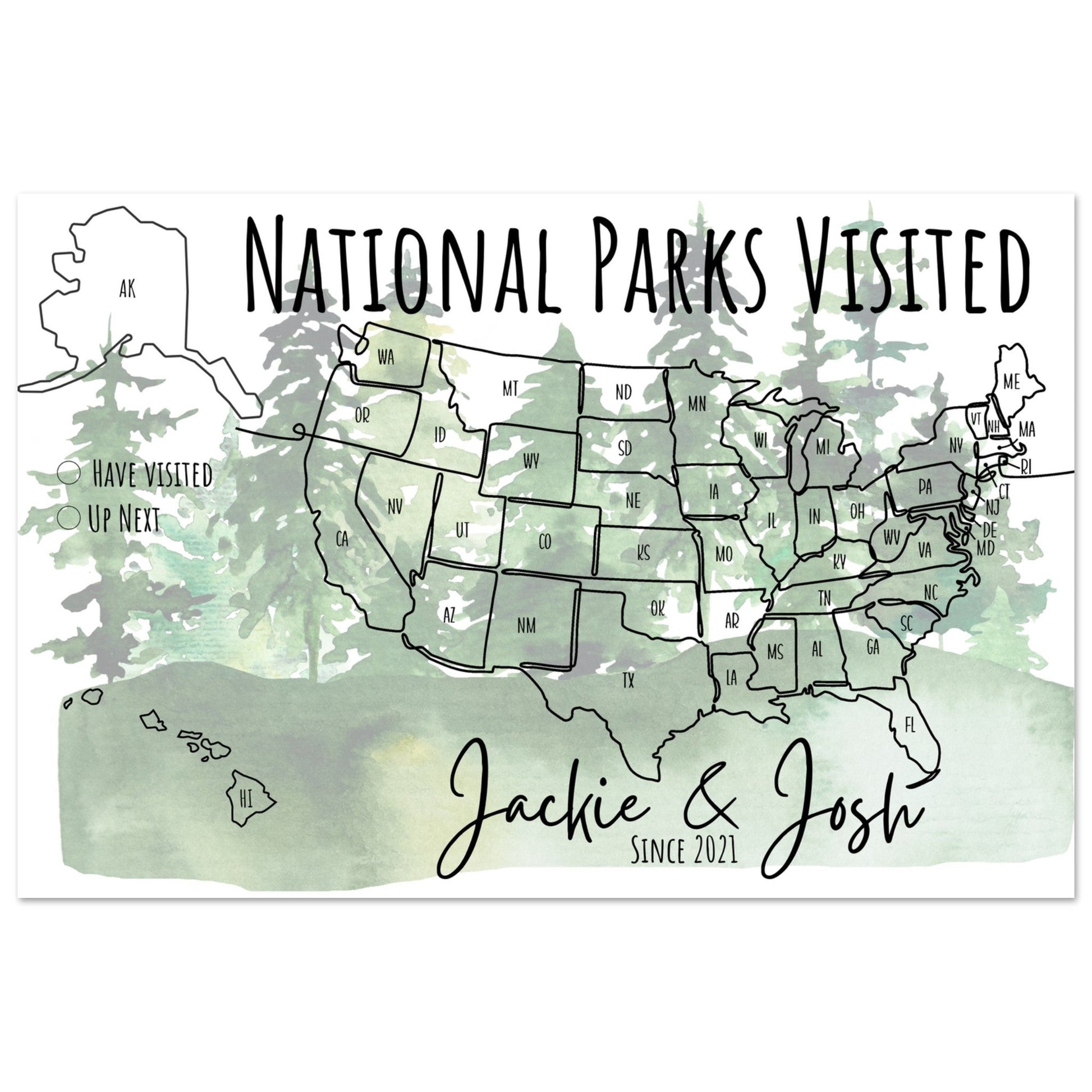 National Parks Visited Pin Map - Out of Office Outfitters - Print Material