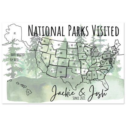 National Parks Visited Pin Map - Out of Office Outfitters - Print Material