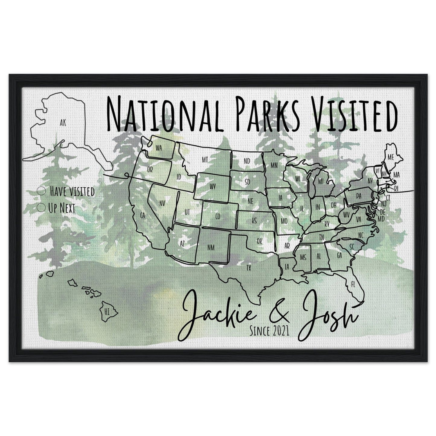 National Parks Visited Pin Map - Out of Office Outfitters - Print Material