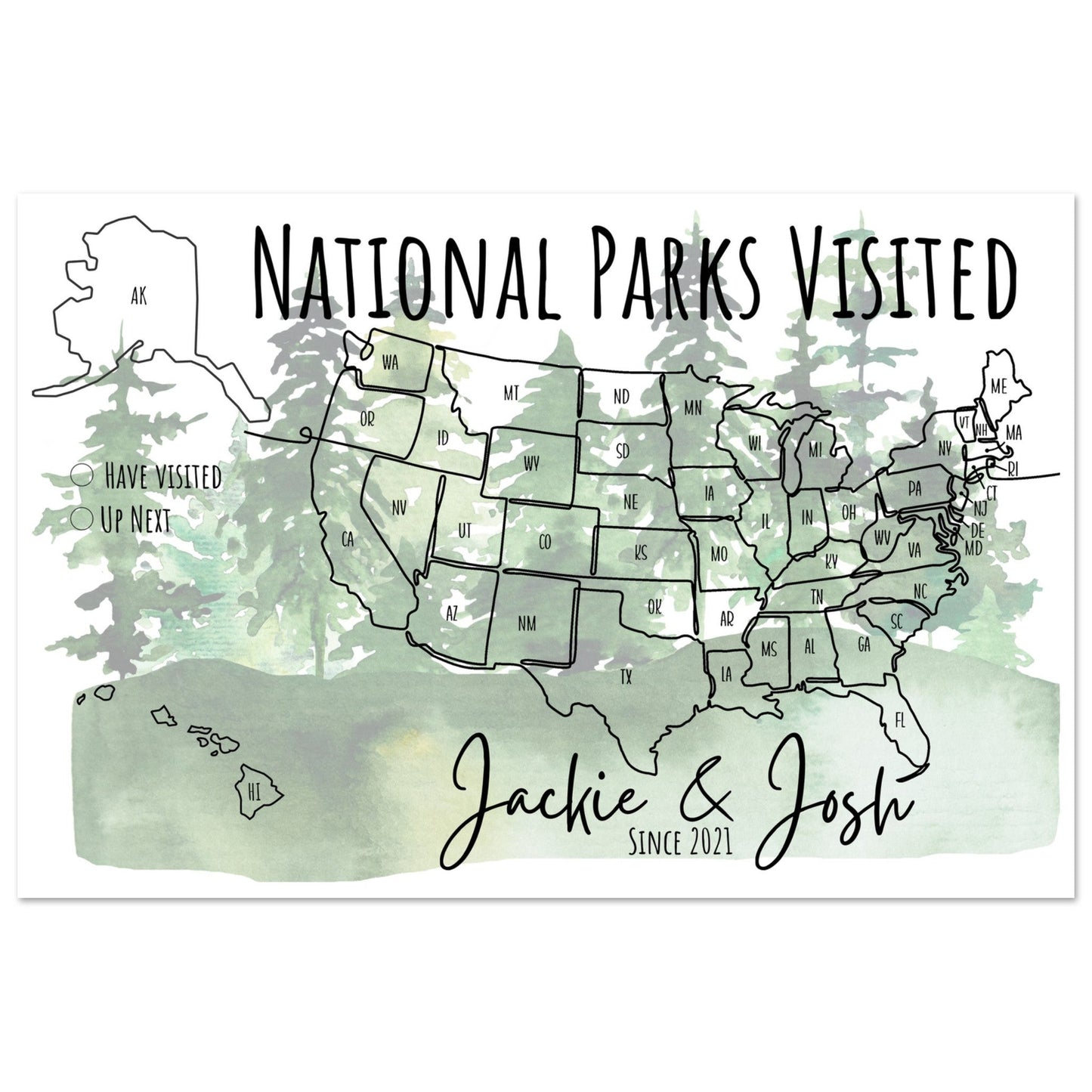 National Parks Visited Pin Map - Out of Office Outfitters - Print Material