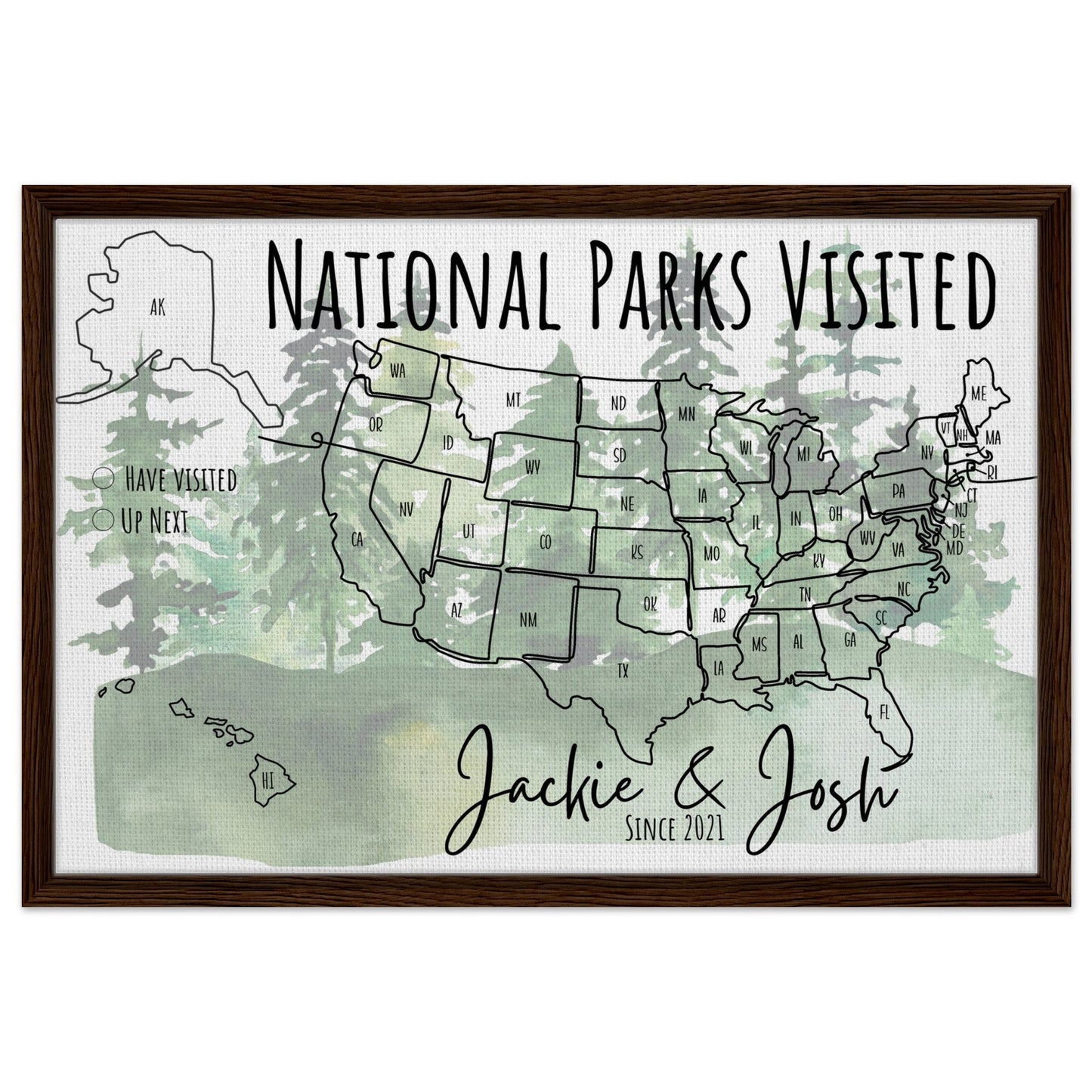National Parks Visited Pin Map - Out of Office Outfitters - Print Material
