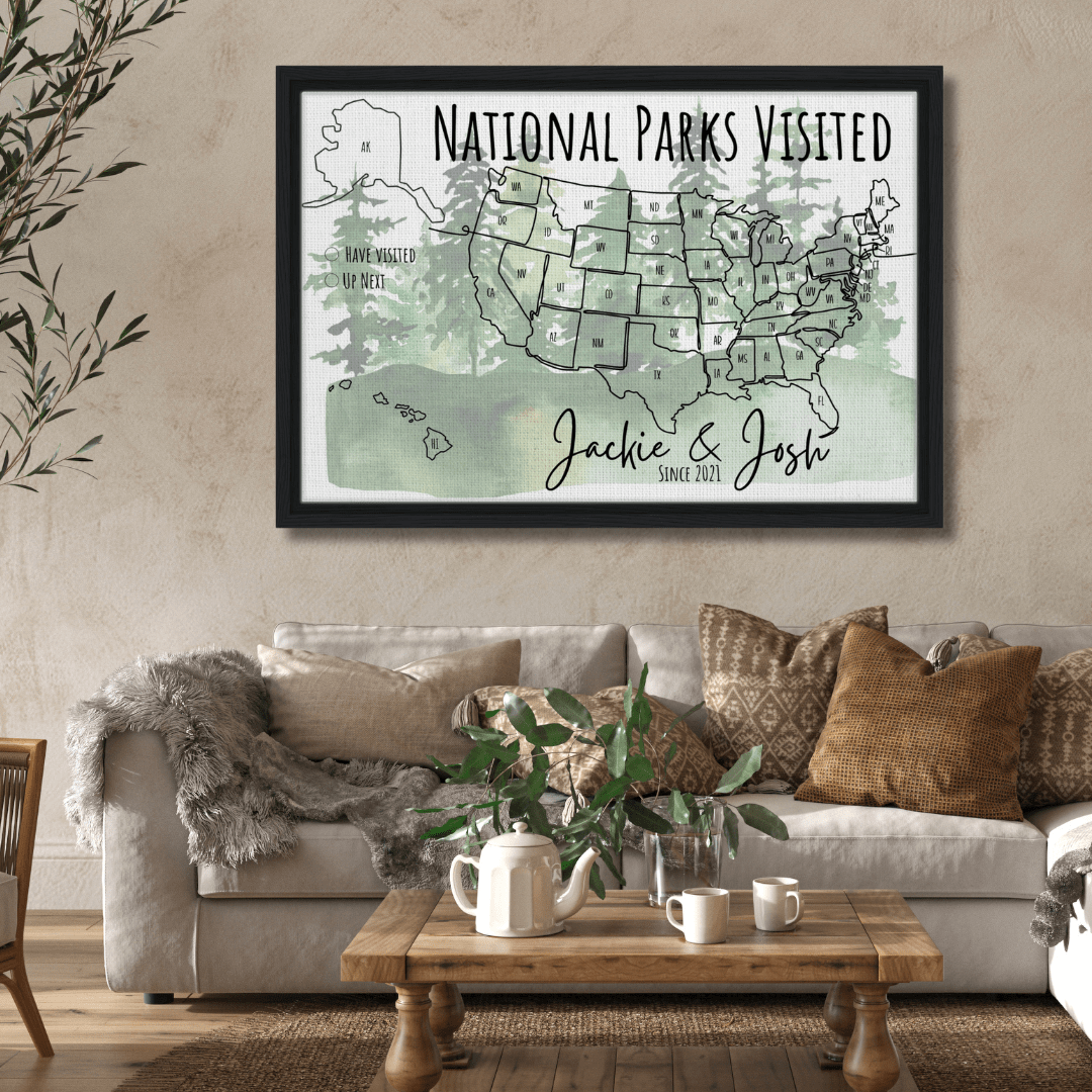 National Parks Visited Pin Map - Out of Office Outfitters - Print Material