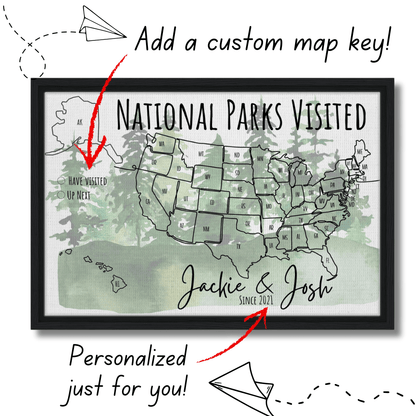 National Parks Visited Pin Map - Out of Office Outfitters - Print Material