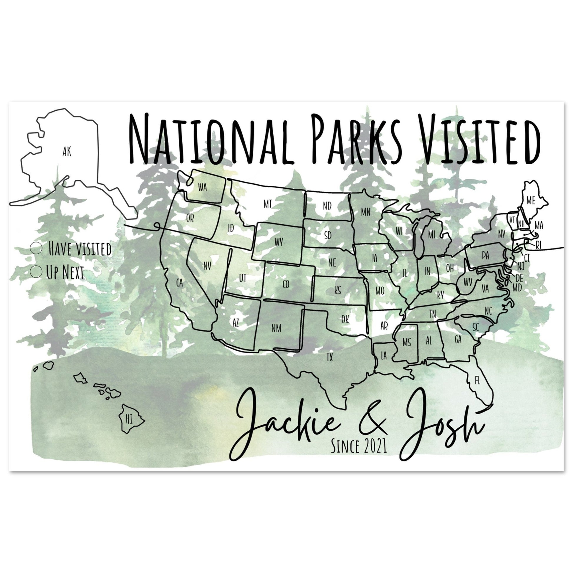 National Parks Visited Pin Map - Out of Office Outfitters - Print Material