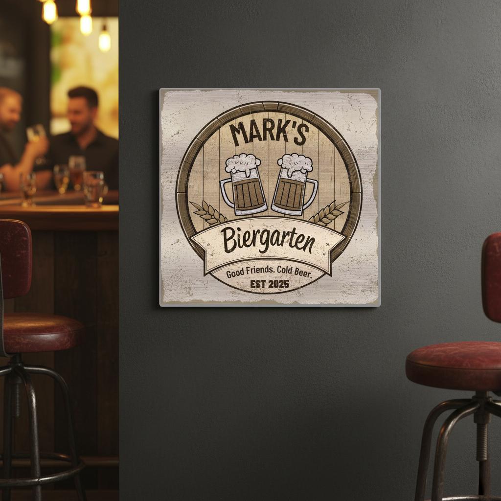 Oktoberfest Biergarten Brushed Aluminum Bar Sign - Out of Office Outfitters - Print Material