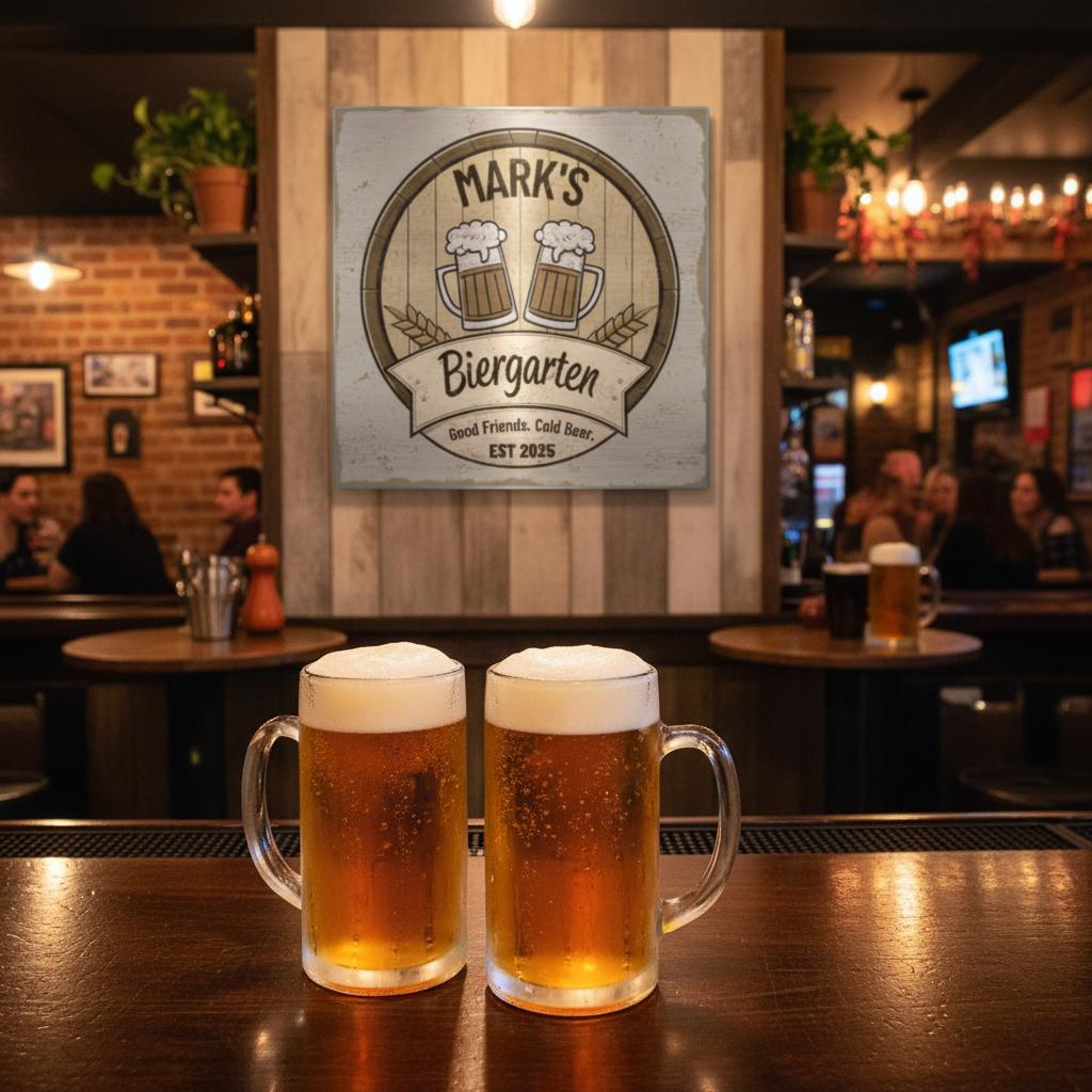 Oktoberfest Biergarten Brushed Aluminum Bar Sign - Out of Office Outfitters - Print Material