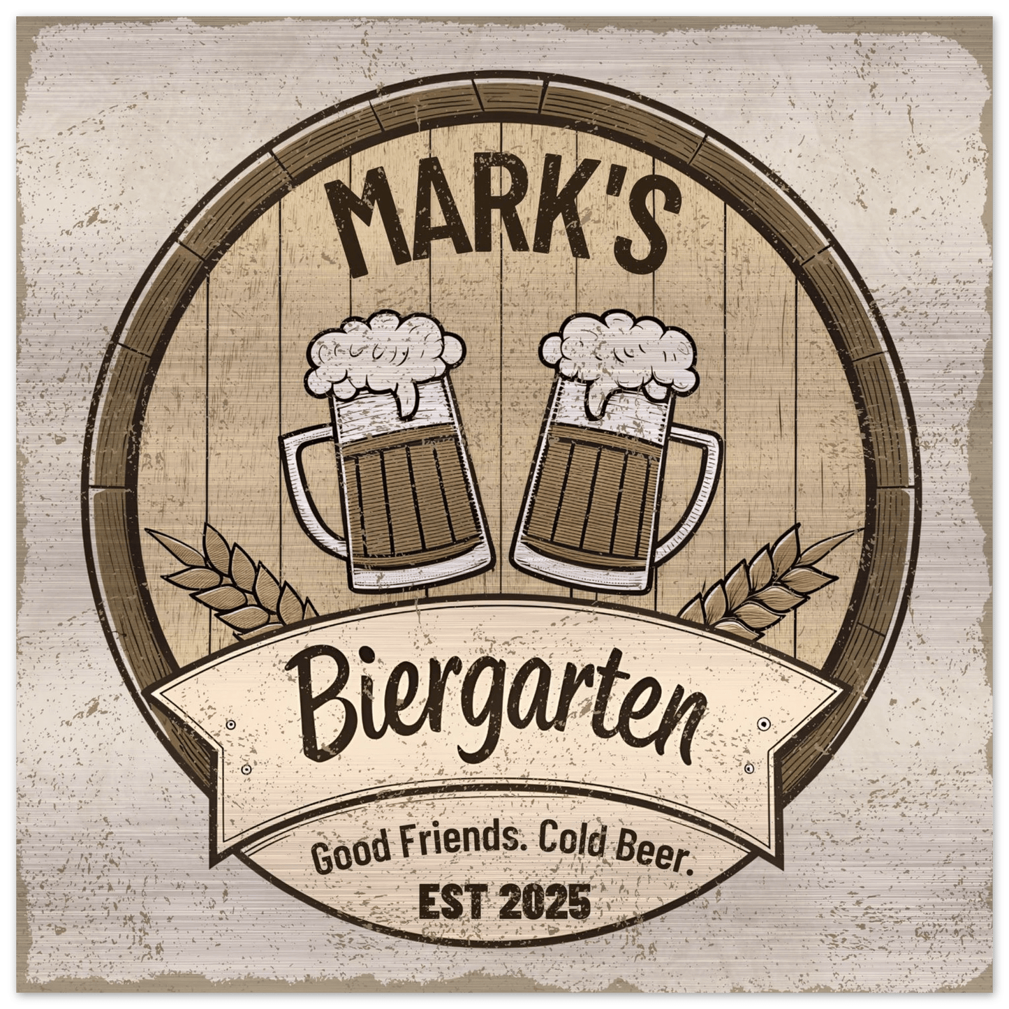 Oktoberfest Biergarten Brushed Aluminum Bar Sign - Out of Office Outfitters - Print Material