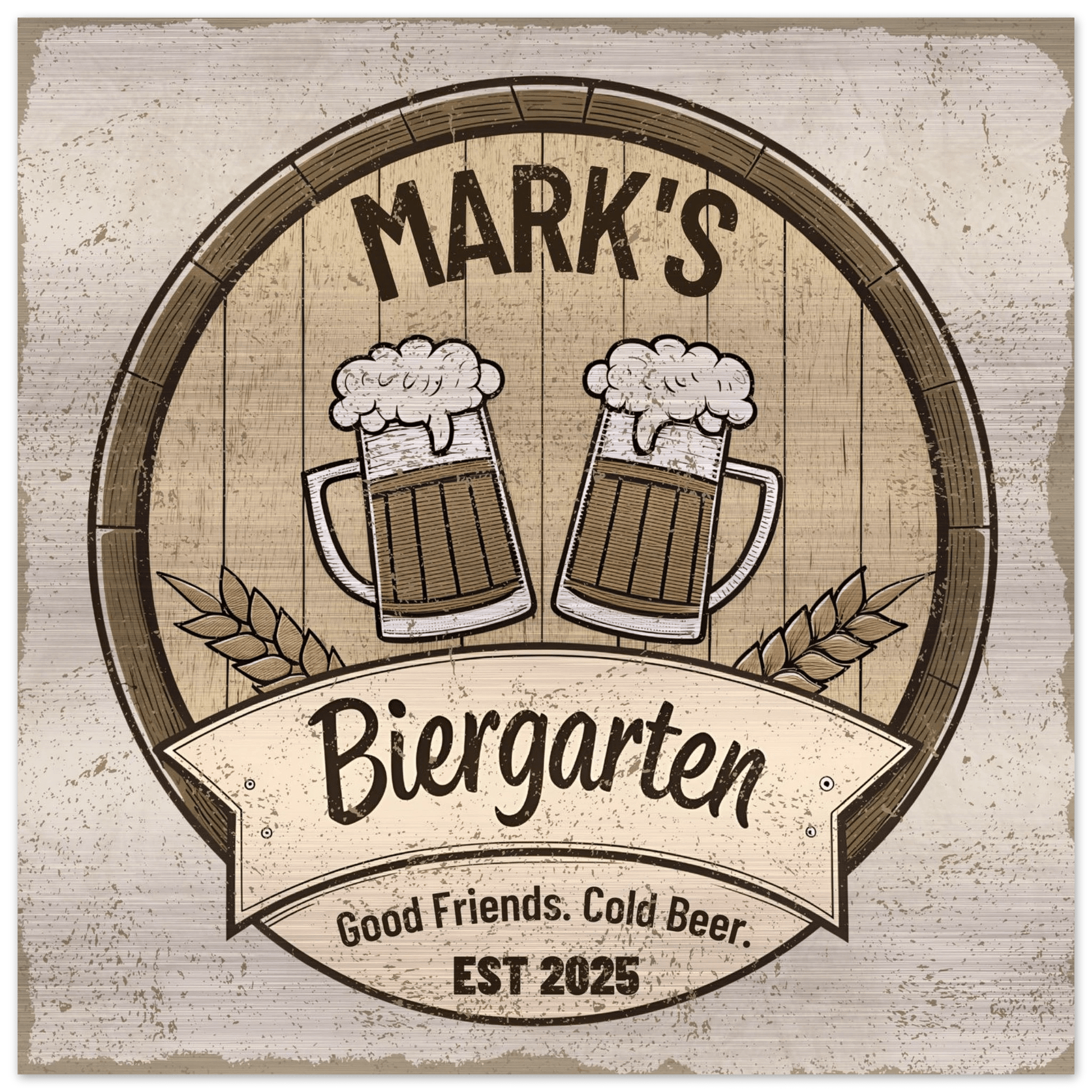 Oktoberfest Biergarten Brushed Aluminum Bar Sign - Out of Office Outfitters - Print Material