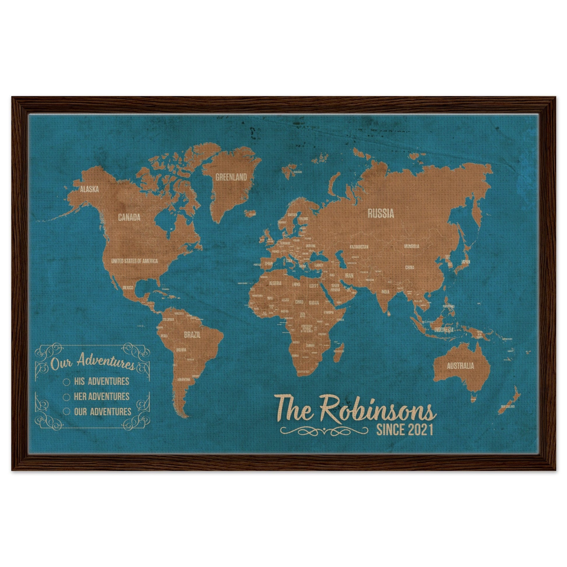 Our Adventures World Pin Map - Out of Office Outfitters - Print Material