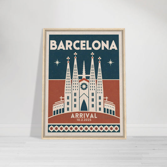 Personalized Barcelona Vintage Travel Poster Canvas – Framed - Out of Office Outfitters - Print Material