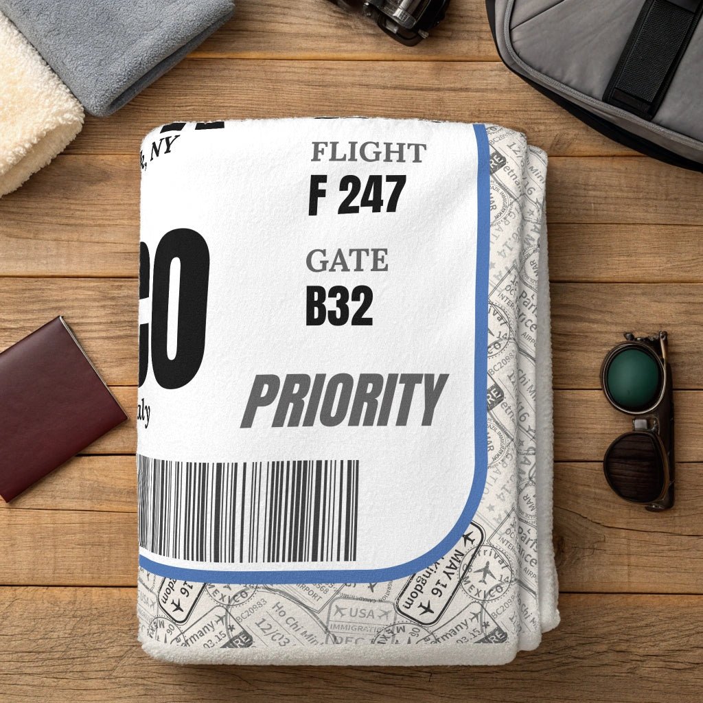 Personalized Boarding Pass Blanket - Warm Sherpa Travel Throw - Out of Office Outfitters - Home Decor