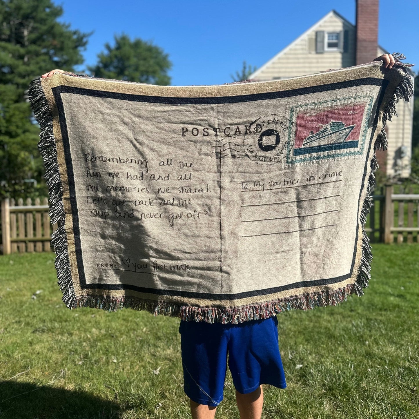 Personalized Postcard Woven Keepsake Blanket with Your Handwritten Message - Out of Office Outfitters - Home Decor