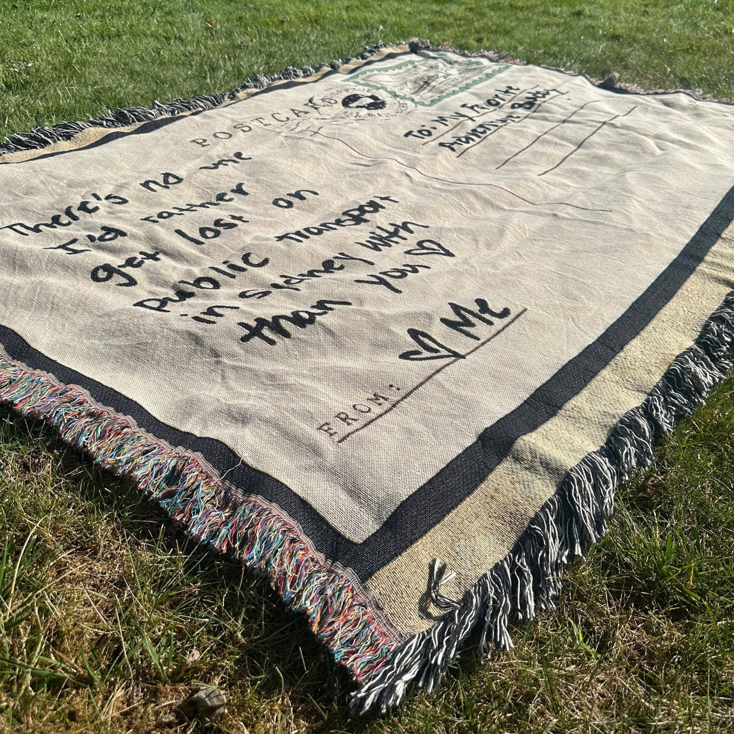 Personalized Postcard Woven Keepsake Blanket with Your Handwritten Message - Out of Office Outfitters - Home Decor