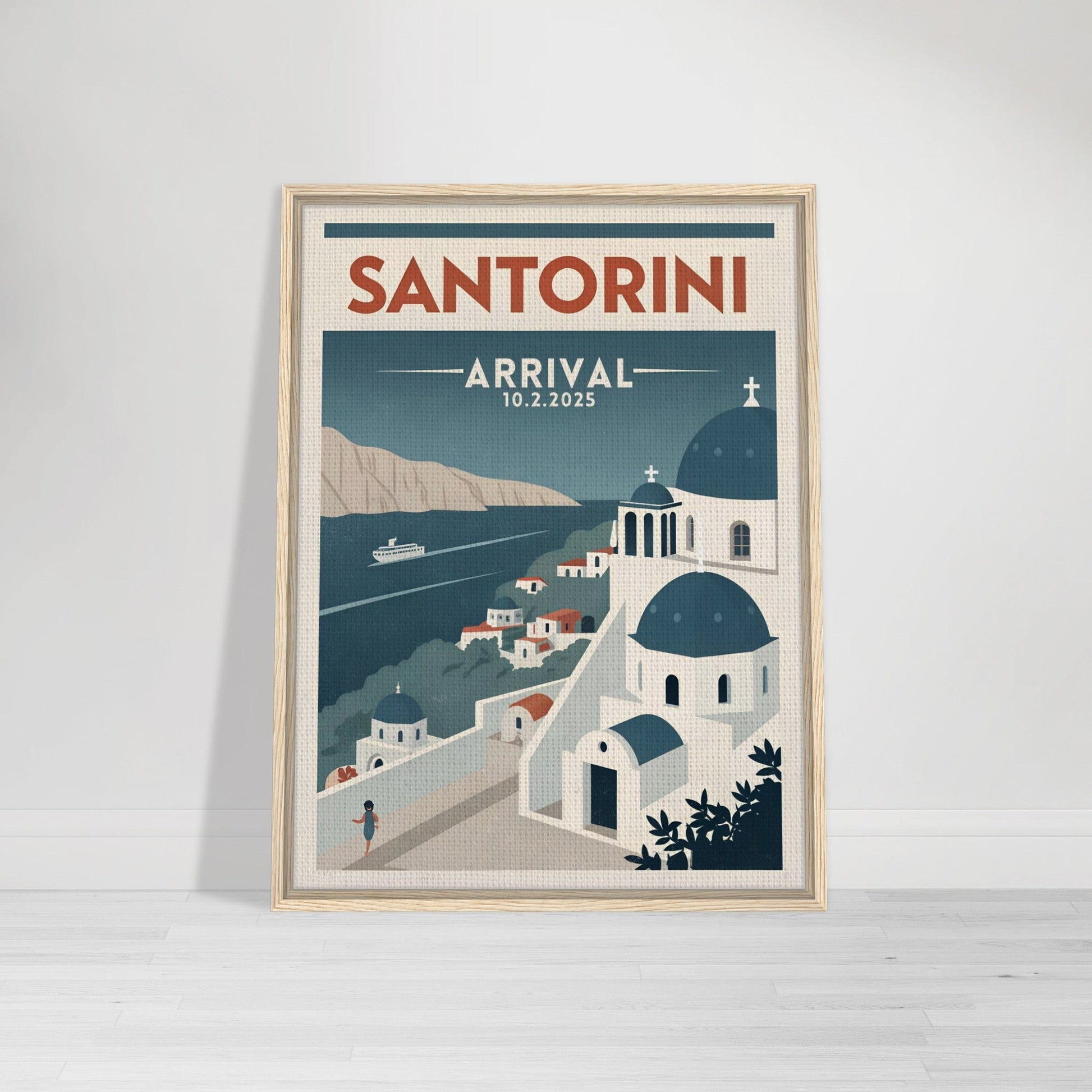 Personalized Santorini Vintage Travel Poster Canvas – Framed - Out of Office Outfitters - Print Material