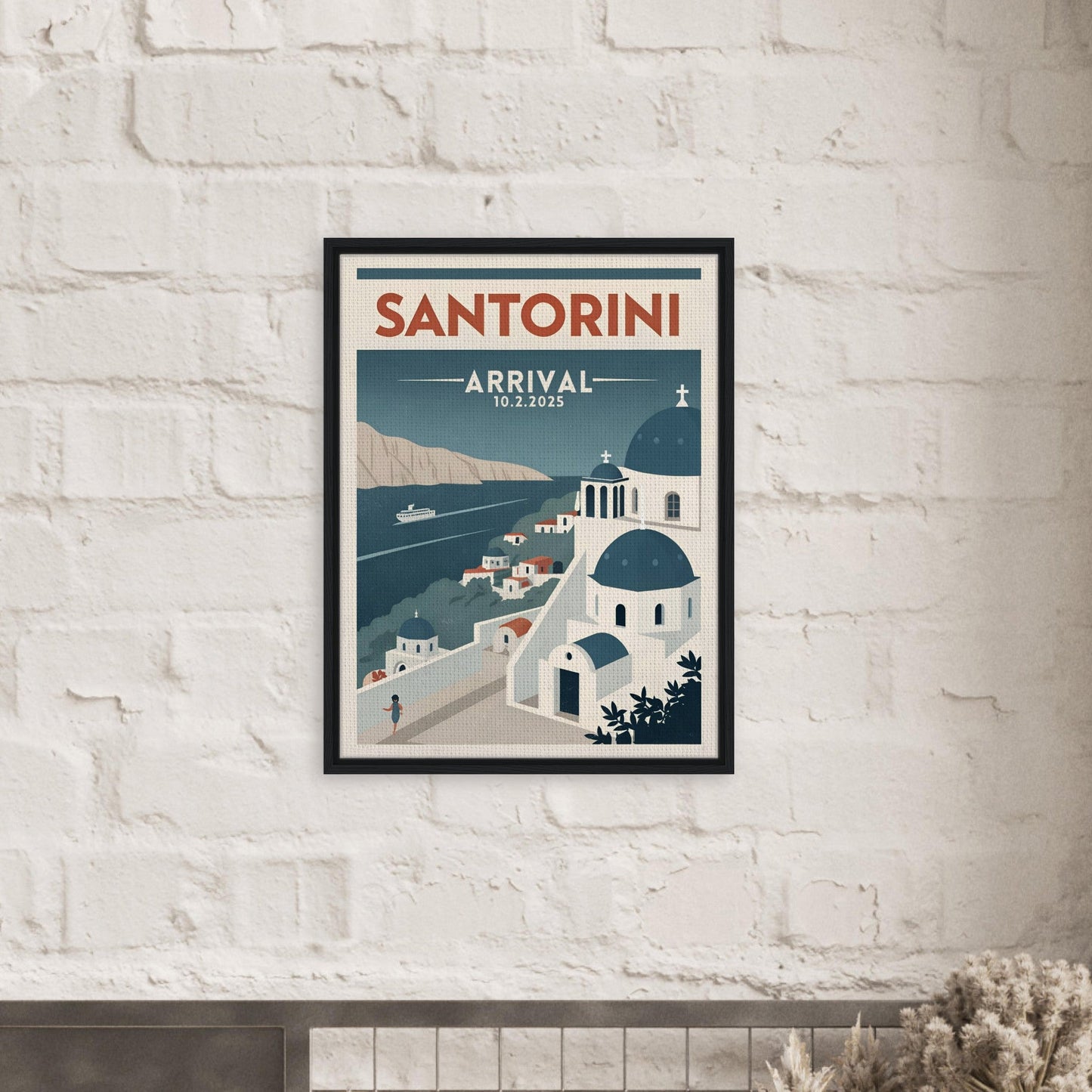 Personalized Santorini Vintage Travel Poster Canvas – Framed - Out of Office Outfitters - Print Material