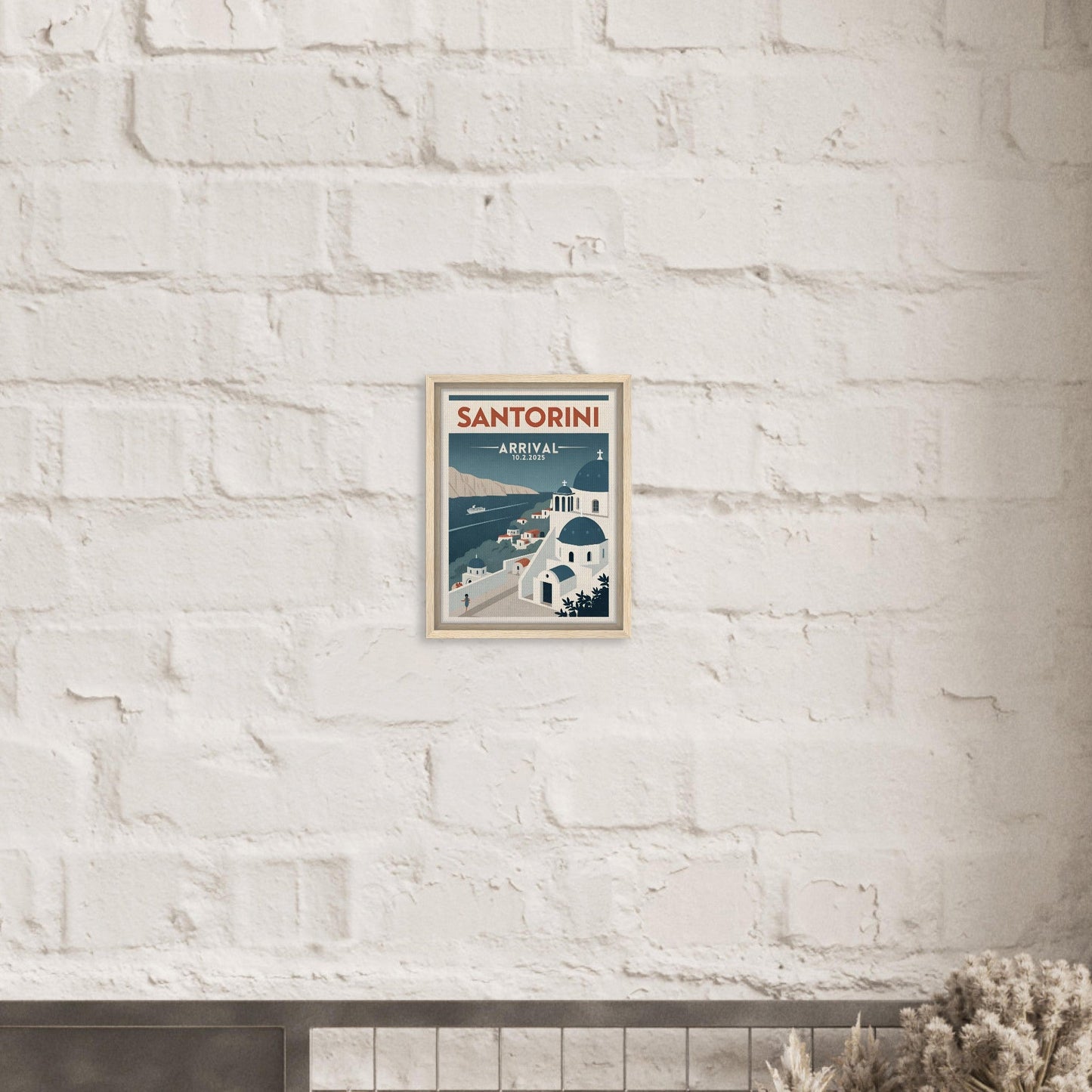 Personalized Santorini Vintage Travel Poster Canvas – Framed - Out of Office Outfitters - Print Material