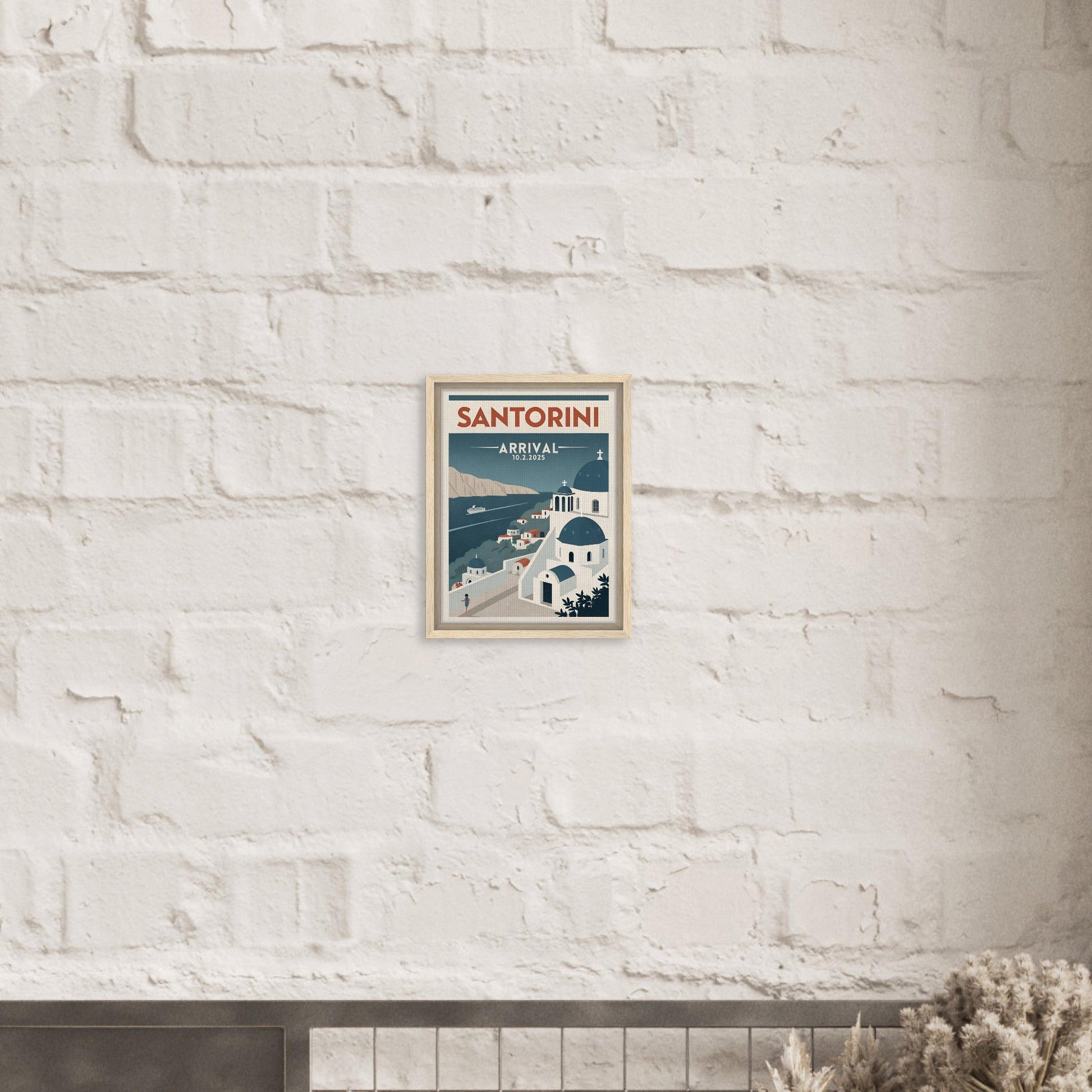 Personalized Santorini Vintage Travel Poster Canvas – Framed - Out of Office Outfitters - Print Material