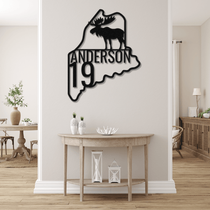 Personalized State with Moose Metal Address Sign - Out of Office Outfitters - Die - Cut Sign