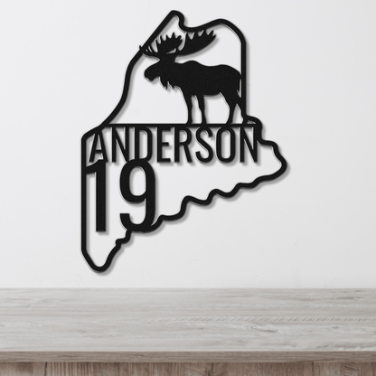 Personalized State with Moose Metal Address Sign - Out of Office Outfitters - Die - Cut Sign
