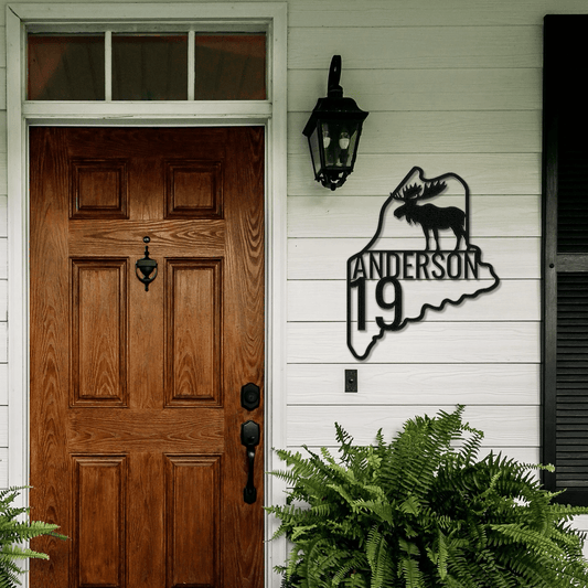Personalized State with Moose Metal Address Sign - Out of Office Outfitters - Die - Cut Sign