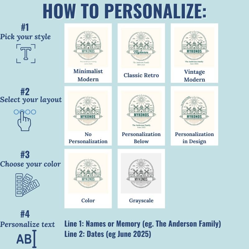 Personalized Travel Canvas – Mykonos Wall Art - Out of Office Outfitters - Home Decor