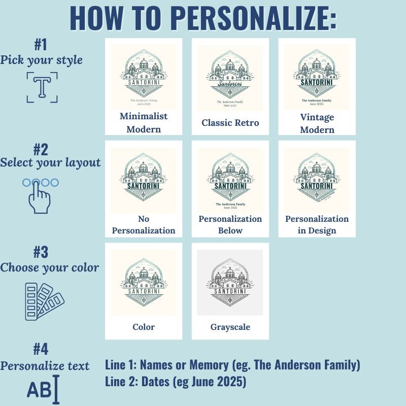 Personalized Travel Canvas – Santorini Wall Art - Out of Office Outfitters - Home Decor