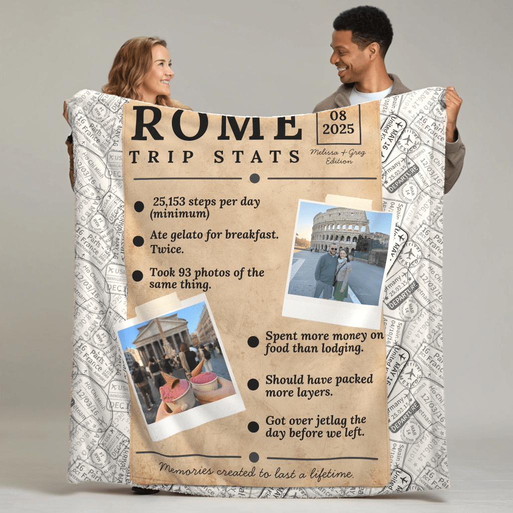 Personalized Trip Stats Blanket – Cozy Plush Travel Memory Throw - Out of Office Outfitters - All Over Prints