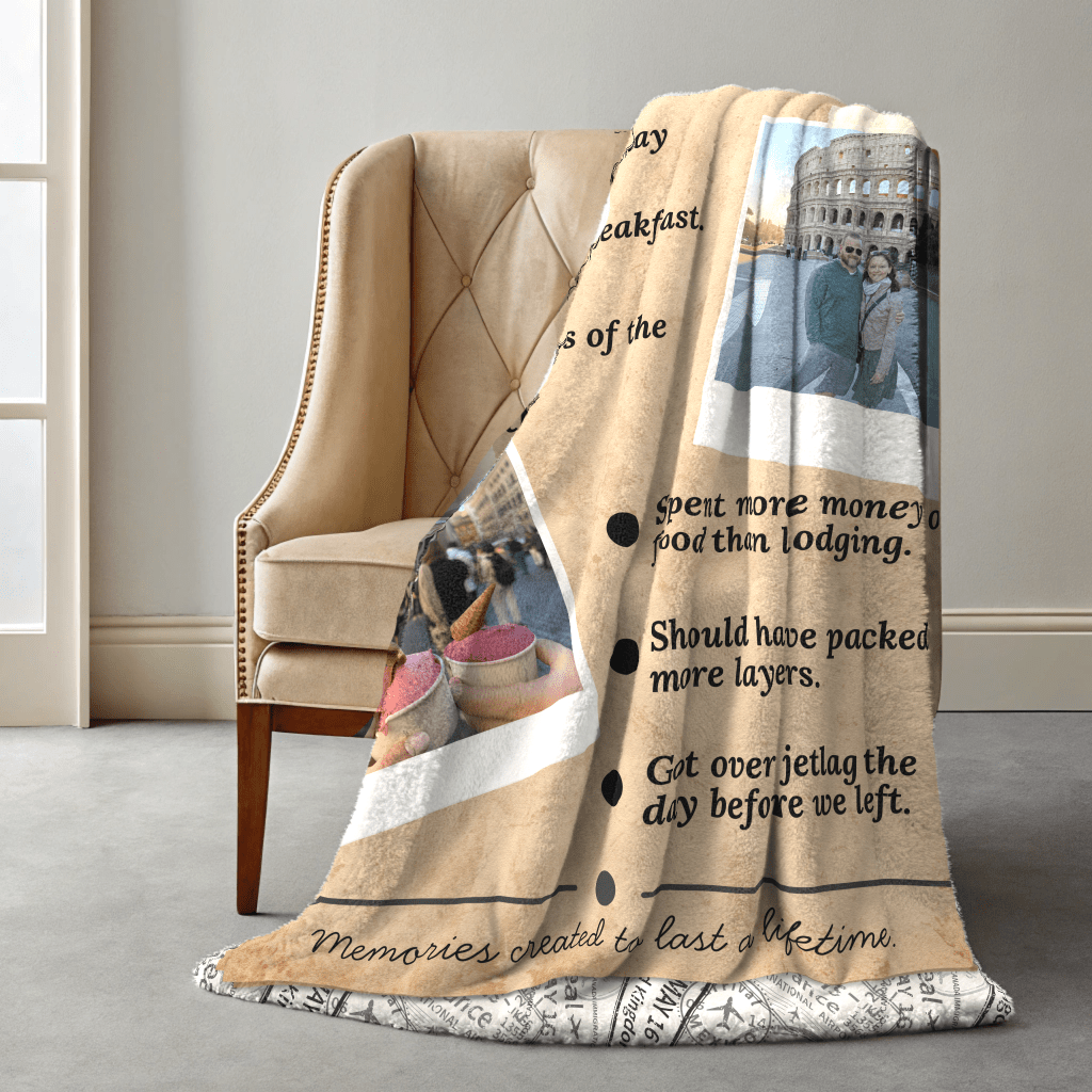 Personalized Trip Stats Blanket – Warm Sherpa Travel Memory Throw - Out of Office Outfitters - Home Decor