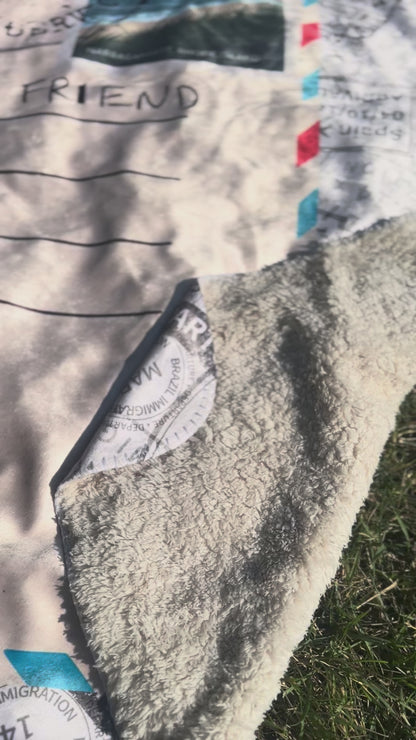 Warm Sherpa Postcard Blanket Featuring Your Handwritten Message